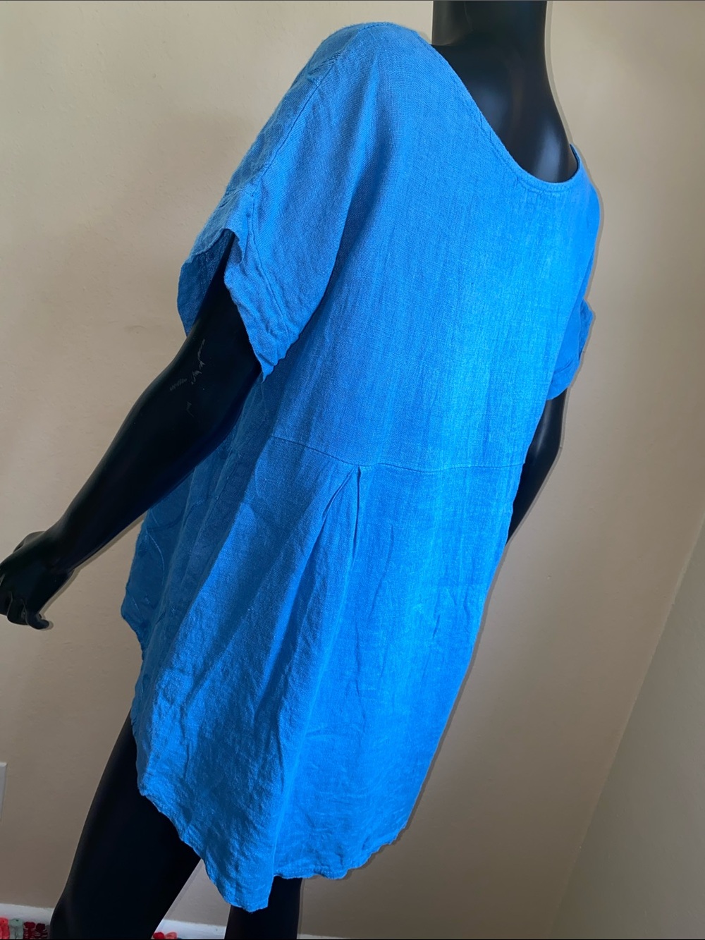 Terzo Millennio Blue Embroidered Scoop Neck Linen Tunic Top - Picture 5 of 10